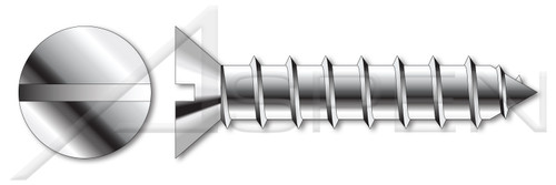 #8 X 3" Self-Tapping Sheet Metal Screws, Type "A", Flat Head Slot Drive, Stainless Steel