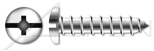#8 X 2" Self-Tapping Sheet Metal Screws, Type "A", Pan Head Phillips/Slot Combo Drive, Stainless Steel