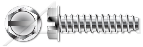 #8-18 X 1" Self-Tapping Sheet Metal Screws, Type "B", Hex Slotted Indented Washer Head, Stainless Steel