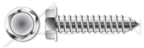 3/8"-12 X 1" Self-Tapping Sheet Metal Screws, Type "AB", Hex Indented Washer Head, Stainless Steel