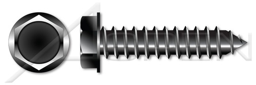 #10 X 3/8" Self-Tapping Sheet Metal Screws, Type "AB", Hex Indented Washer Head, 18-8 Stainless Steel, Black Oxide