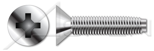 1/4"-20 X 3/4" Trilobe Thread Rolling Screws for Metals, Flat Phillips Drive, 18-8 Stainless Steel, Passivated and Waxed