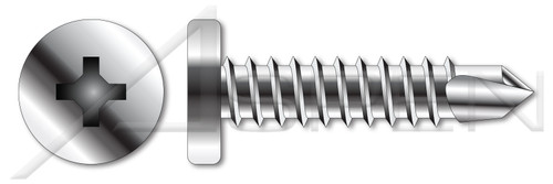 #10 X 1-1/4" Self-Drilling Screws, Pancake Head Phillips Drive, 410 Stainless Steel