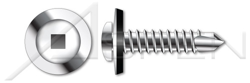 #14 X 3/4" Self-Drilling Screws, Pan Square Drive with Sealing Washer, 410 Stainless Steel