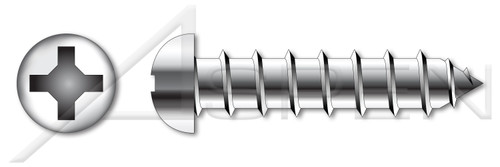 #10 X 1" Self-Tapping Sheet Metal Screws, Type "A", Round Phillips Drive, Stainless Steel