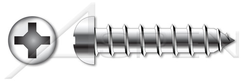 #10 X 1-1/4" Self-Tapping Sheet Metal Screws, Type "A", Round Phillips Drive, Stainless Steel