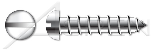 #10 X 1-1/2" Self-Tapping Sheet Metal Screws, Type "A", Round Slot Drive, Stainless Steel
