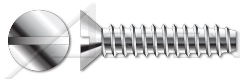 #6 X 1/2" Self-Tapping Sheet Metal Screws, Type "B", Flat Head Slot Drive, Stainless Steel
