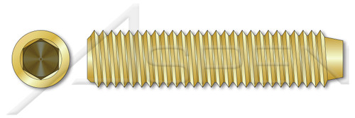 1/4"-20 X 1" Hex Socket Set Screws, Cup Point, Full Thread, Brass