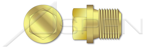 1/2"-14 DIN 910, Metric, Pipe Plugs, External Hex Drive, Straight Thread, Brass