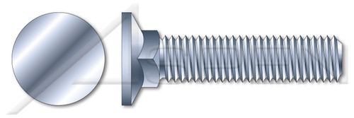 1/4"-20 X 2-1/2" Carriage Bolts, Flat Head, Square Neck, Full Thread, A307 Steel, Zinc