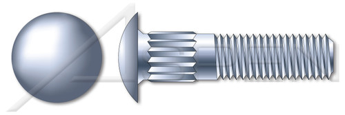 3/8"-16 X 2-1/2" Carriage Bolts, Round Head, Ribbed Neck, Part Thread, A307 Steel, Zinc