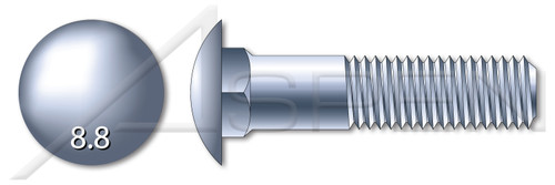 M8-1.25 X 25mm DIN 603 / ISO 8677, Metric, Carriage Bolts, Round Head, Square Neck, Class 8.8 Steel, Zinc Plated