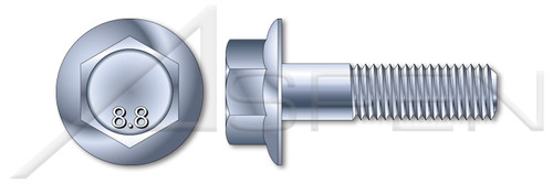 M6-1.0 X 12mm DIN 6921, Metric, Flange Bolts, Class 8.8 Steel, Zinc Plated