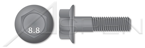 M6-1.0 X 35mm DIN 6921, Metric, Flange Bolts, Class 8.8 Steel, Plain