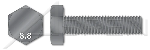 M8-1.0 X 25mm DIN 961, Metric, Hex Head Cap Screws Bolts, Fine Thread, Full Thread, Class 8.8 Steel, Plain