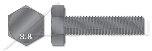 M8-1.0 X 40mm DIN 961, Metric, Hex Head Cap Screws Bolts, Fine Thread, Full Thread, Class 8.8 Steel, Plain