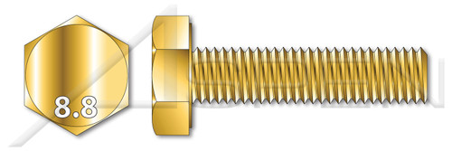 M16-2.0 X 50mm DIN 933 / ISO 4017, Metric, Hex Head Cap Screws Bolts, Full Thread, Class 8.8 Steel, Yellow Zinc