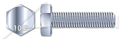 M6-1.0 X 30mm DIN 933 / ISO 4017, Metric, Hex Head Cap Screws Bolts, Full Thread, Class 10.9 Steel, Zinc Plated