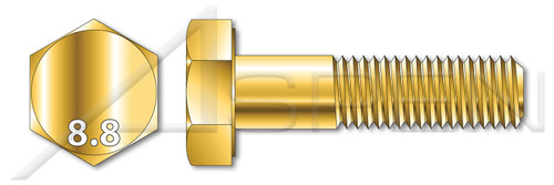 M8-1.25 X 55mm DIN 931 / ISO 4014, Metric, Hex Head Cap Screws Bolts, Part Thread, Class 8.8 Steel, Yellow Zinc