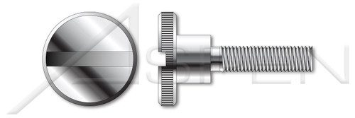 M3-0.5 X 4mm DIN 465, Metric, Thumb Screws, Knurled Flat Head, High Type, Slotted Drive, AISI 303 Stainless Steel (18-8)