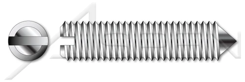 M10-1.5 X 30mm DIN 553 / ISO 7434, Metric, Slotted Set Screws, Cone Point, A4 Stainless Steel