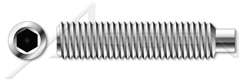 M16-2.0 X 25mm DIN 915 / ISO 4028, Metric, Hex Socket Set Screws, Full Dog Point, A4 Stainless Steel