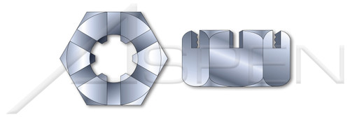 1/4"-20 Slotted Hex Nuts, Finished Nut Pattern, Steel, Zinc Plated