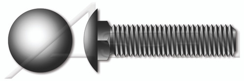 3/8"-16 X 1" Carriage Bolts, Round Head, Square Neck, Full Thread, Steel, Black Zinc