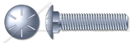 5/16"-18 X 1-1/4" Carriage Bolts, Round Head, Square Neck, Full Thread, Grade 8 Steel, Zinc
