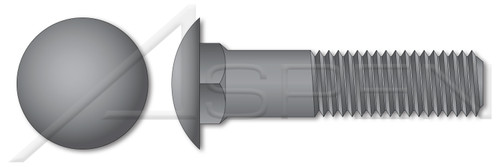 5/16"-18 X 9-1/2" Carriage Bolts, Round Head, Square Neck, Undersized Body, Part Thread, A307 Steel, Plain