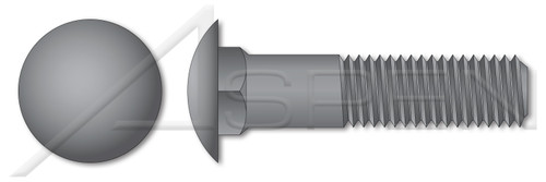 1/2"-13 X 8" Carriage Bolts, Round Head, Square Neck, Undersized Body, Part Thread, A307 Steel, Plain