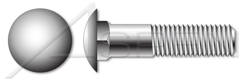 3/8"-16 X 6-1/2" Carriage Bolts, Round Head, Square Neck, 6" Thread Length, AISI 316 Stainless Steel