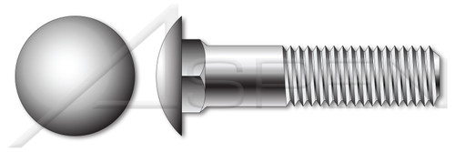 3/8"-16 X 11" Carriage Bolts, Round Head, Square Neck, 6" Thread Length, Stainless Steel