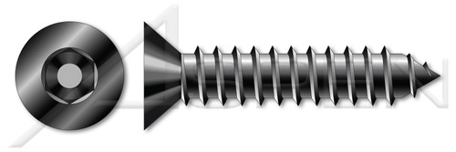 #10 X 3/4" Self-Tapping Sheet Metal Security Screws, Flat Countersunk Head Tamper Resistant Hex Socket Pin Drive, Type "AB", Steel, Black Oxide, Includes Driver Bit