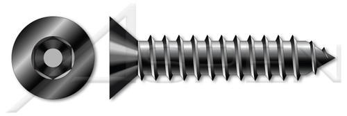 #12 X 1-1/2" Self-Tapping Sheet Metal Security Screws, Flat Countersunk Head Tamper Resistant Hex Socket Pin Drive, Type "AB", Steel, Black Oxide, Includes Driver Bit