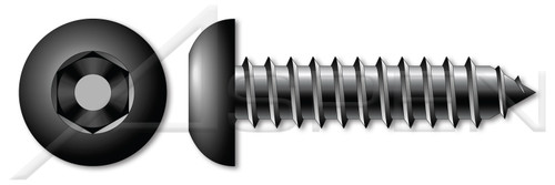 #10 X 3/8" Self-Tapping Sheet Metal Security Screws, Button Head Tamper Resistant Hex Socket Pin Drive, Type "AB", Steel, Black Oxide, Includes Driver Bit