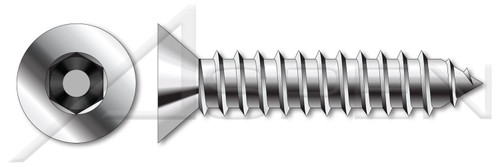 #6 X 5/8" Self-Tapping Sheet Metal Screws, Flat Countersunk Head Tamper-Resistant Hex Socket Pin Drive, Type "AB", Stainless Steel, Includes Driver Bit