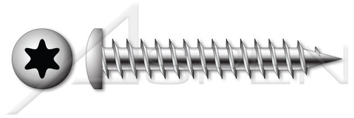 M6 X 60mm Particle Board Screws, Metric, Pan 6Lobe Torx(r) Drive, Full Thread, A4 Stainless Steel, Art. 9045