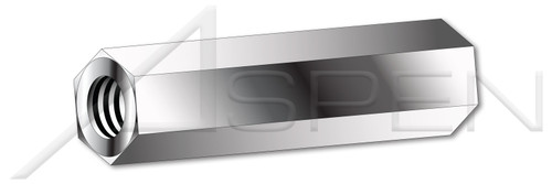 #8-32 X 5/8" Hex Female Standoffs, 1/4" Across Flats, Brass, Zinc Plated, Made in U.S.A.