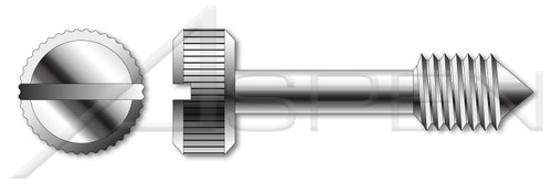 #10-32 X 1-1/2", Head Dia=7/16" Captive Panel Screws, Style 1, Knurled Head, Slotted Drive, Cone Point, Stainless Steel, Made in U.S.A.