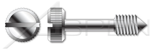 #10-32 X 5/8", Head Dia=7/16" Captive Panel Screws, Style 1, Knurled Head, Slotted Drive, Cone Point, Stainless Steel, Made in U.S.A.