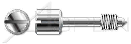 #6-32 X 15/16", Head Dia=5/16" Captive Panel Screws, Style 2, Knurled High Head, Slotted Drive, Stainless Steel, Made in U.S.A.