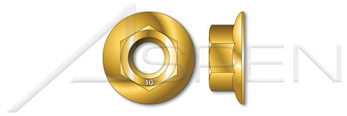 M10-1.5 DIN 6923, Metric, Hex Flange Nuts, Class 10 Steel, Yellow Zinc Plated and Baked