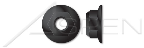3/8"-24 All Metal Prevailing Torque Lock Nuts, Conical Automation Style Flanged Grade-G, Stover Alternative, Medium Carbon Steel, Phosphate Coated and Oiled, Black