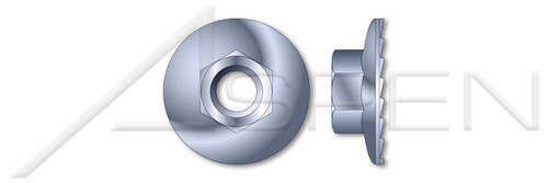 3/8"-16 Hex Large Flange Nuts with Serrations, Steel, Zinc Plated and Baked