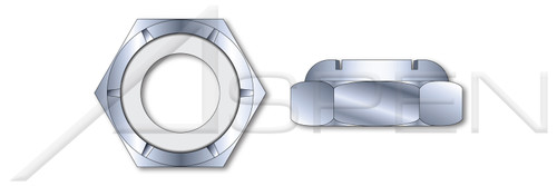 #10-32, THK=3/16", A/F=3/8" Hex Nylon Insert Stop Lock Nuts, NTM and NTE Thin Series, Steel, Zinc Plated