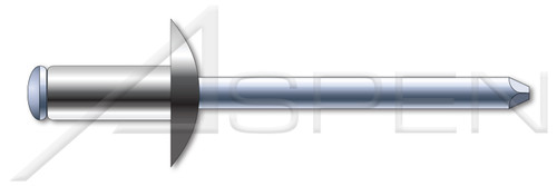 3/16", Grip=0.75"-0.87" Blind Rivets, Stainless Steel Body / Steel Pin, Dome Head