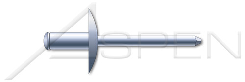 3/16", Grip=0.37"-0.50" Blind Rivets, Steel Body / Steel Pin, Large Flange, Dome Head