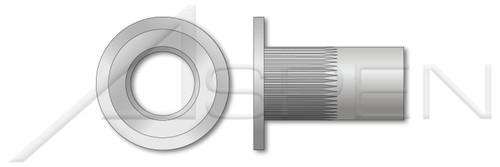 #10-32, Grip=0.020"-0.130" Blind Threaded Inserts, Large Flange, Flat Head, Open End, Thin Wall, Ribbed, Aluminum